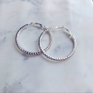 Crystal Hoop Earrings, Silver NWOT